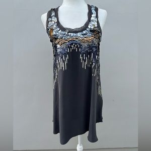 NWT Rebecca Taylor 100% silk gray dress w/ mixed metal sequins size 0 (XS)